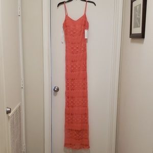 Coral lace maxi dress